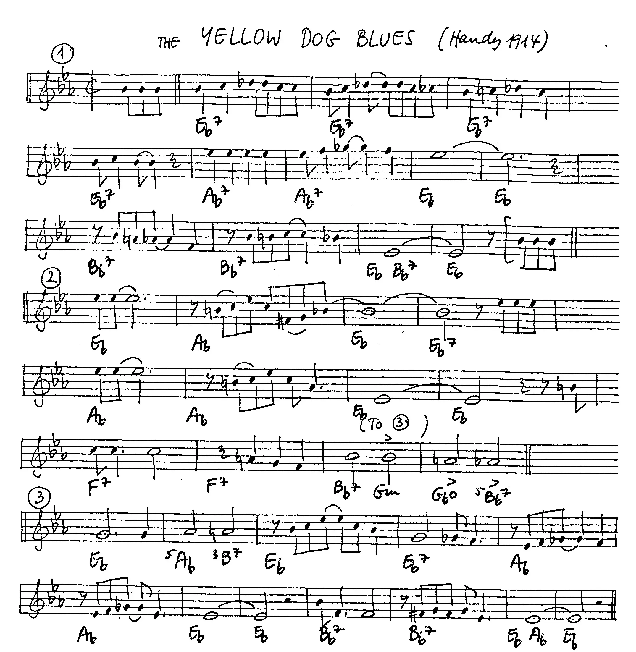 yellow dog blues free jazz leadsheet - Courtesy of the Jungle Jazz Band